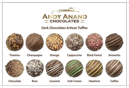 Andy Anand Artisan Dark Chocolate Truffles – 24 Pc Handmade Assorted Flavors, Decadent & Delicious, Made with 60% Chocolate (Cocoa Butter)