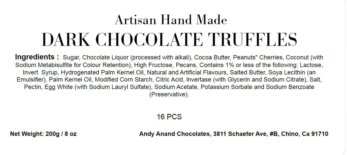 Andy Anand Artisan Dark Chocolate Truffles – 24 Pc Handmade Assorted Flavors, Decadent & Delicious, Made with 60% Chocolate (Cocoa Butter)