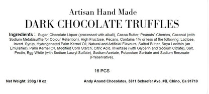 Andy Anand Artisan Dark Chocolate Truffles – 24 Pc Handmade Assorted Flavors, Decadent & Delicious, Made with 60% Chocolate (Cocoa Butter)