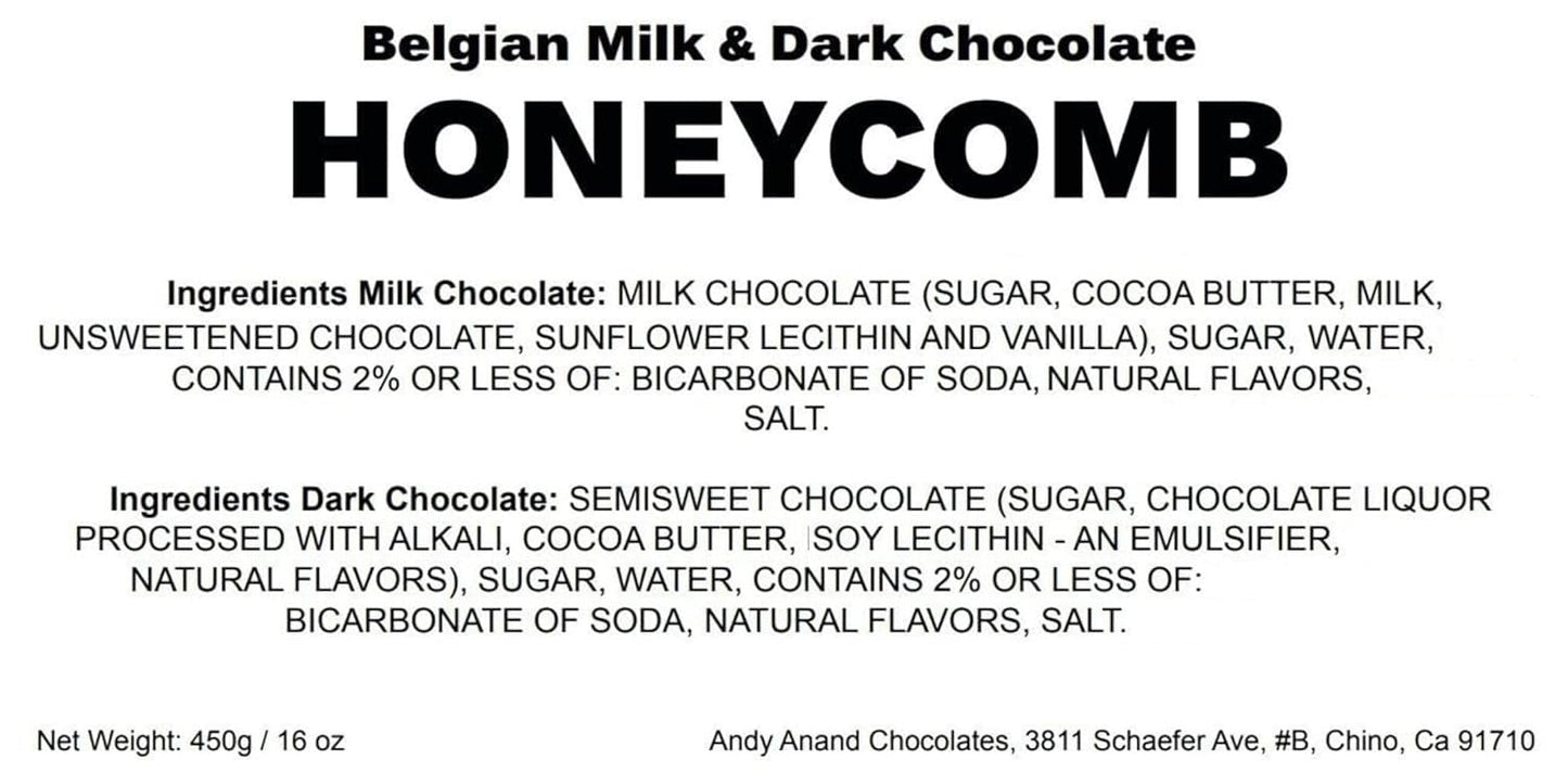 Andy Anand Belgian Honeycomb Milk & Dark Chocolate – 1 lb Handmade Sponge Crunch Delight, Crafted with 60% Chocolate (Cocoa Butter), Perfect Gift Box for Any Occasion