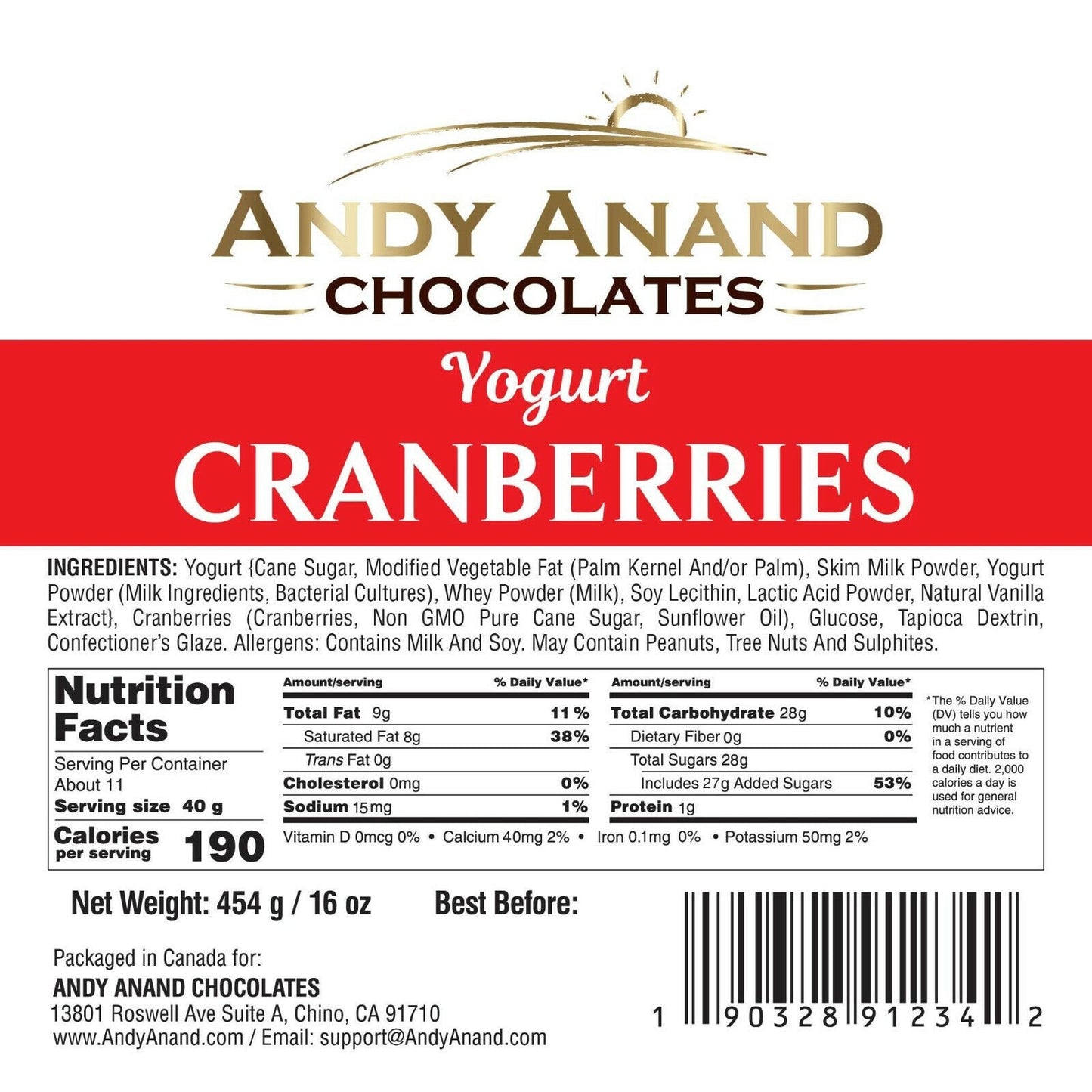 Andy Anand Belgian White Chocolate Coated Cranberries – 1 lb, Chocolicious Joy & Chocolate Bliss, 60% Cocoa Butter, Perfect Gift for Chocolate Lovers