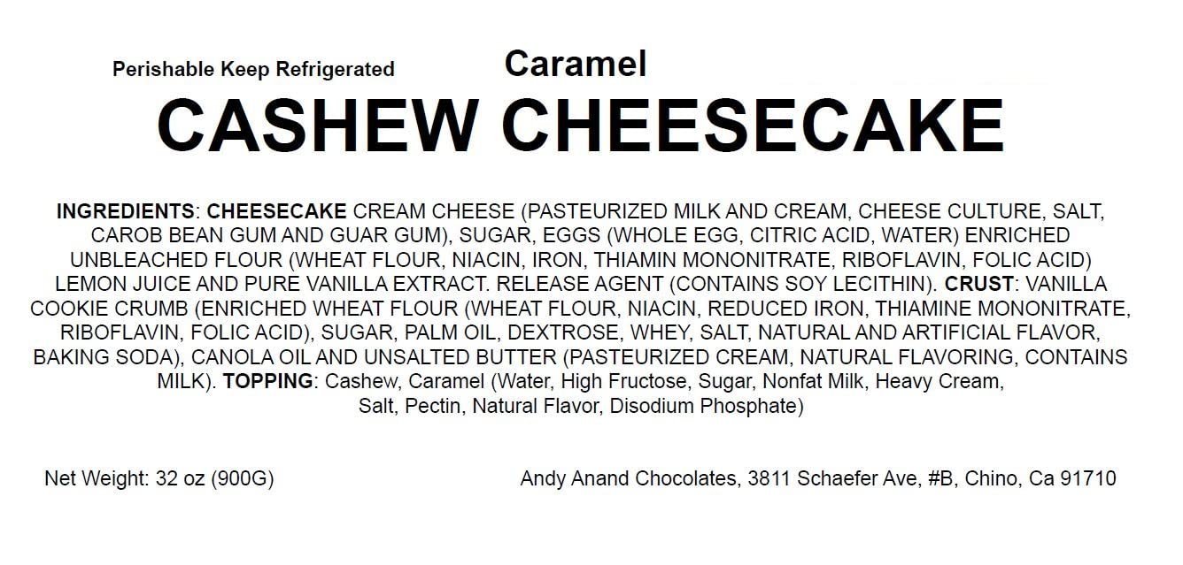 Andy Anand Caramel Cashew Cheesecake, 9-Inch, 2 lb – Handcrafted, Real California Cream Cheese, No Preservatives, Birthday & Holiday Gift