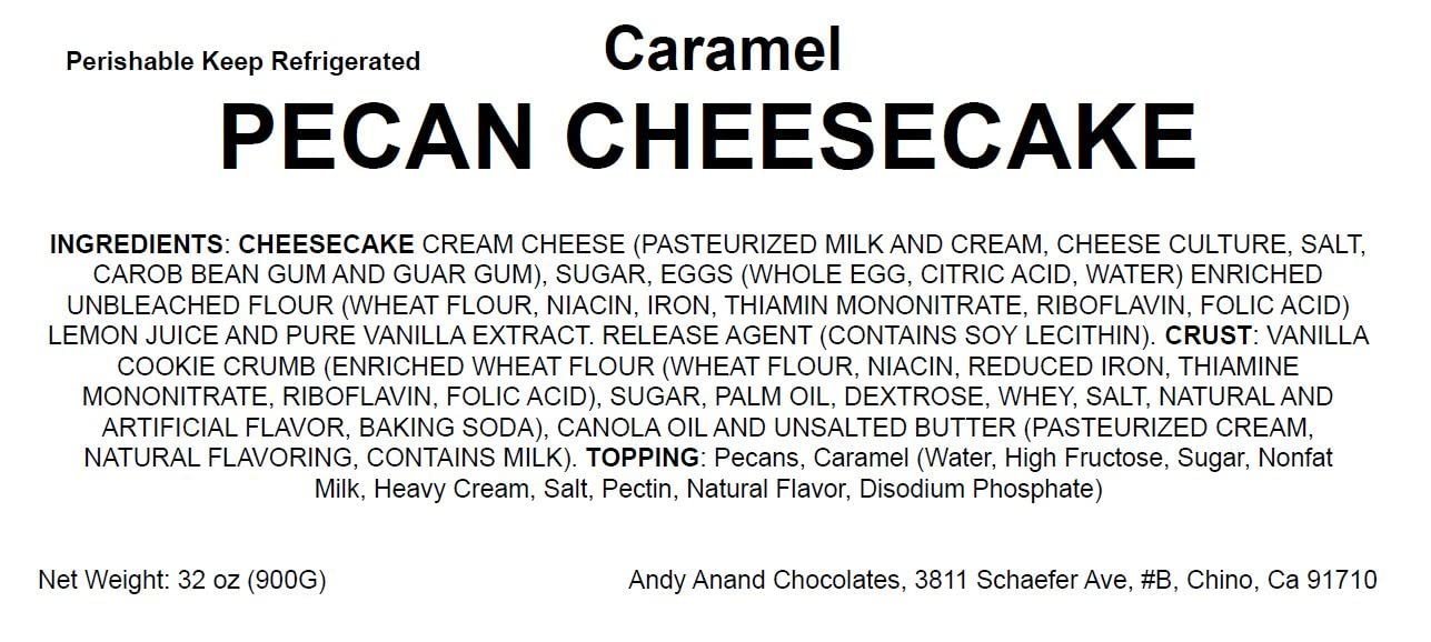 Andy Anand Caramel Pecan Cheesecake 9" | Freshly Baked, All-Natural Homemade Style Cheesecake Near Me Bakery (2.8 lbs)