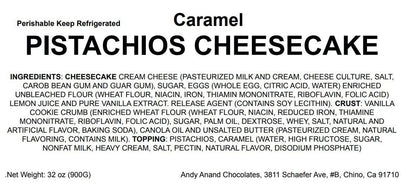 Andy Anand Caramel Pistachio Cheesecake, 9-Inch, 2 lb – Freshly Baked, Real California Cream Cheese, No Preservatives, Birthday Gift Box