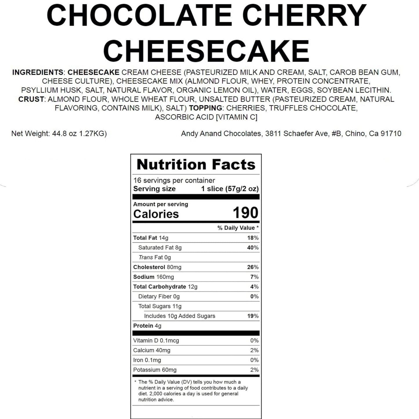 Andy Anand Chocolate Cherry Cheesecake, 9-Inch, 2.8 lb – Real Chocolate Truffles, California Cream Cheese, No Preservatives, Birthday Gift