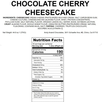Andy Anand Chocolate Cherry Cheesecake, 9-Inch, 2.8 lb – Real Chocolate Truffles, California Cream Cheese, No Preservatives, Birthday Gift
