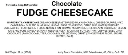 Andy Anand Chocolate Fudge Cheesecake 9" - Daily Freshly Baked, Best Homemade Cheesecake Near Me with Amazing Taste (2 lbs)