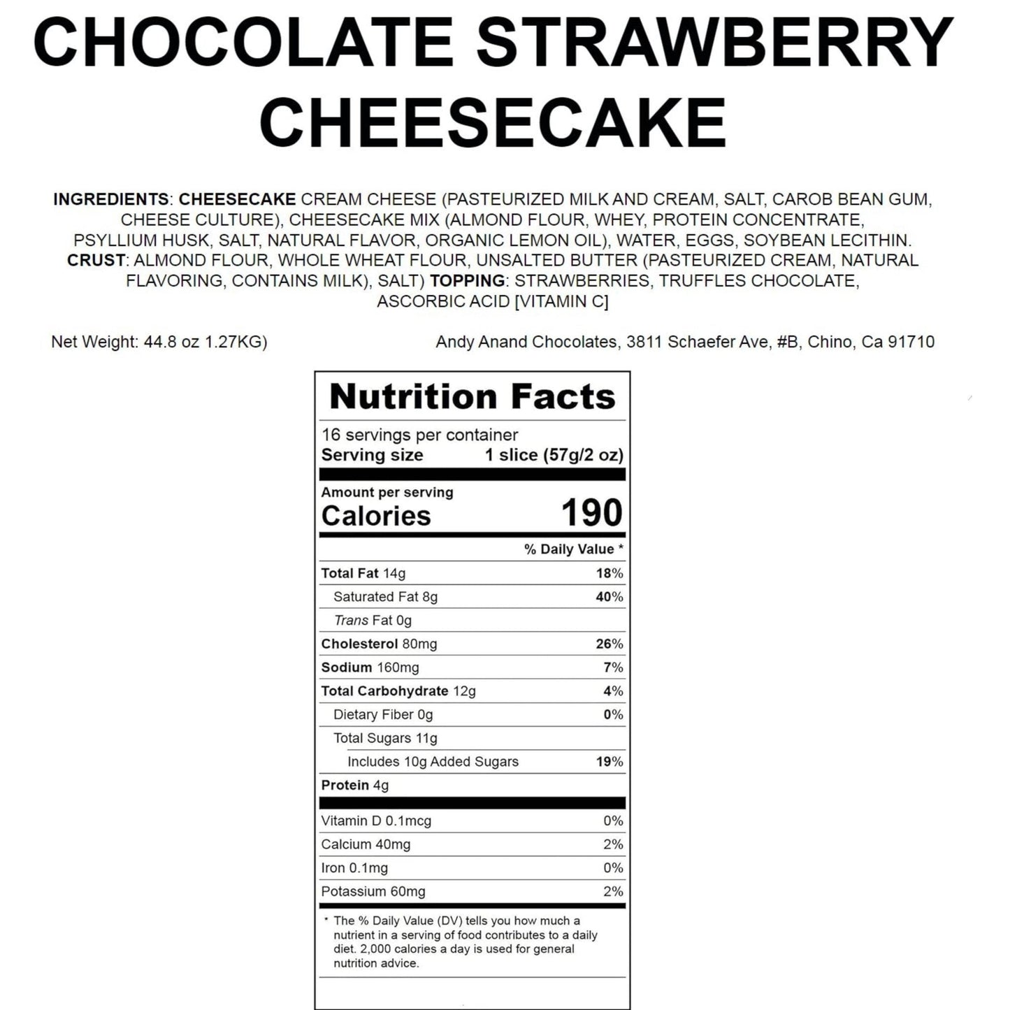 Andy Anand Chocolate Strawberry Cheesecake 9" with Real Chocolate Truffles: Cheese Cake Delivered  Home Made  (2.8 lbs)
