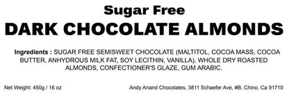 Andy Anand Vegan Sugar Free Dark Chocolate Almonds – 1 lb, 60% Chocolate (Cocoa Butter), Deliciously Divine Chocolates, Sugar Free Dark Chocolate Gift, Perfect for Any Occasion