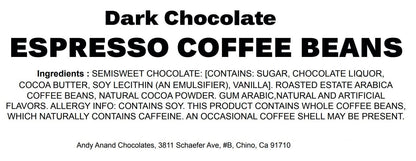 Andy Anand Vegan Dark Chocolate Coffee Espresso Beans – 1 lb “Irresistible Chocolate Bliss” Gift Box, Decadent Treats Made with 60% Chocolate (Cocoa Butter)
