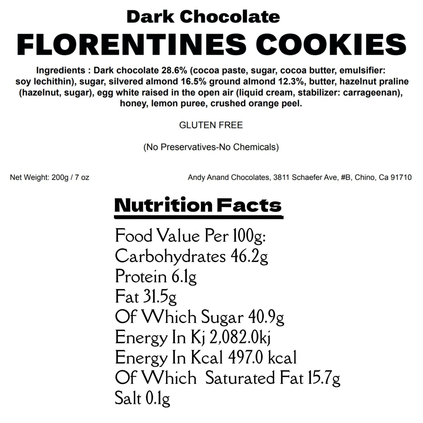 Andy Anand Dark Chocolate Florentine Biscuit Cookies Orange Almond 24 Pcs