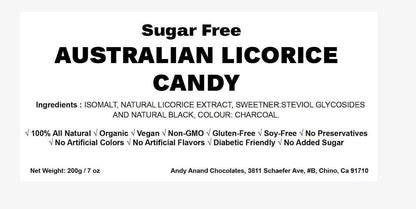 Andy Anand Chocolatier Sugar Free Australian Licorice Hard Candy - Made in Europe Naturally Sweetened with Stevia, Individually Wrapped Licorice With No Artificial Flavors (7 Oz)