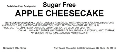 Andy Anand Sugar-Free & Gluten-Free Apple Cheesecake, 9-Inch, 2 lb – Diabetic-Friendly, California Cream Cheese, Fresh Eggs & Vanilla Gift