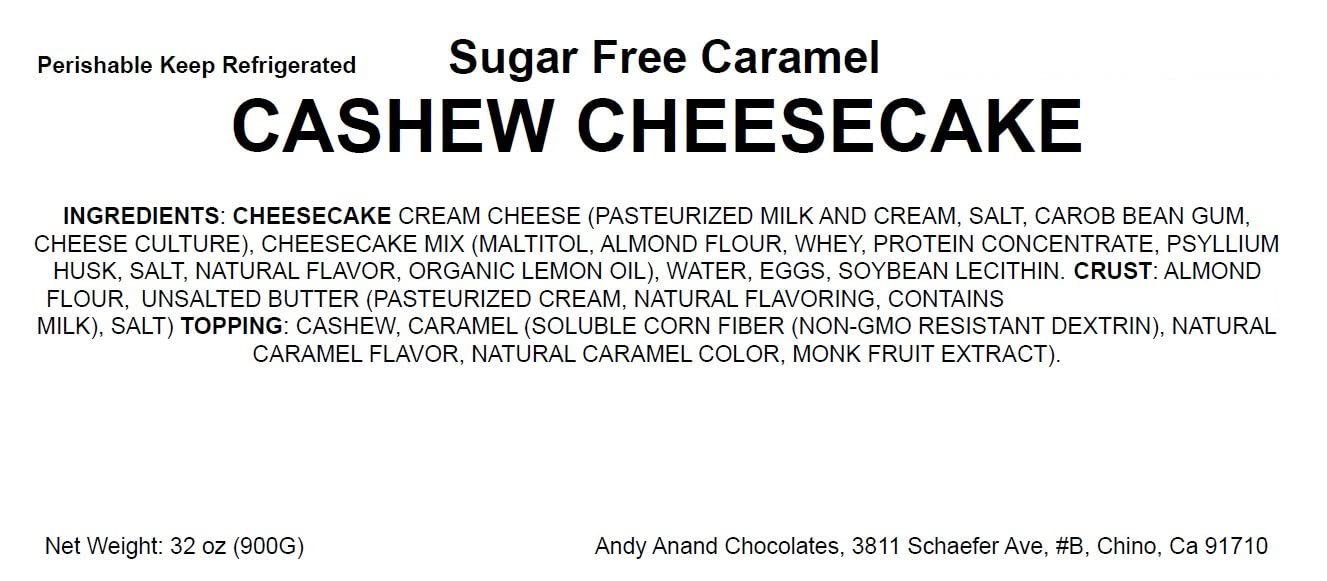 Andy Anand Sugar Free Gluten Free  Caramel Cashew Cheesecake 9"- Delicious-Decadent Guilt-Free Treat" Best Cheese Cake Near Me For Celebrations & Delicious Diabetic Dessert (2.6 lbs)