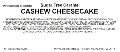 Andy Anand Sugar Free Gluten Free  Caramel Cashew Cheesecake 9"- Delicious-Decadent Guilt-Free Treat" Best Cheese Cake Near Me For Celebrations & Delicious Diabetic Dessert (2.6 lbs)