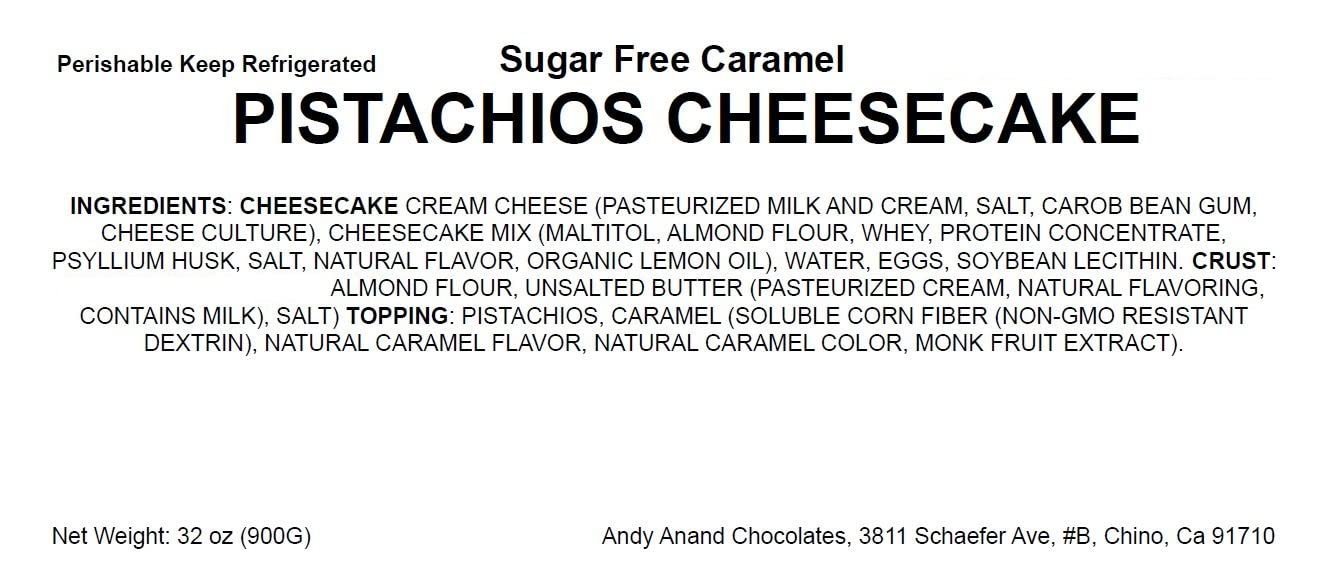 Andy Anand Sugar Free Gluten Free Caramel Pistachios Cheesecake 9" - No Chemicals Preservatives, Delightful Creamy Nutty Taste, Best Diabetic Friendly Cheesecake Near Me For Celebrations & Dessert Lovers (2.6 lbs)