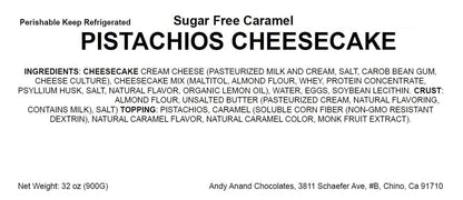 Andy Anand Sugar Free Gluten Free Caramel Pistachios Cheesecake 9" - No Chemicals Preservatives, Delightful Creamy Nutty Taste, Best Diabetic Friendly Cheesecake Near Me For Celebrations & Dessert Lovers (2.6 lbs)