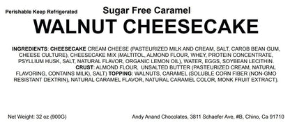 Andy Anand Sugar Free Gluten Free Caramel Walnut Cheesecake 9" - Vegetarian, Natural Ingredients, Fresh Delicious Best Cheese Cake Near Me For Celebrations & Healthy Diabetic Dessert Lovers (2.6 lbs)