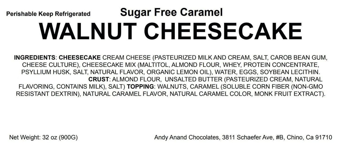 Andy Anand Sugar-Free Gluten-Free Caramel Walnut Cake, 9-Inch, 2.6 lb – Freshly Baked, All-Natural, No Preservatives, Diabetic-Friendly Gift