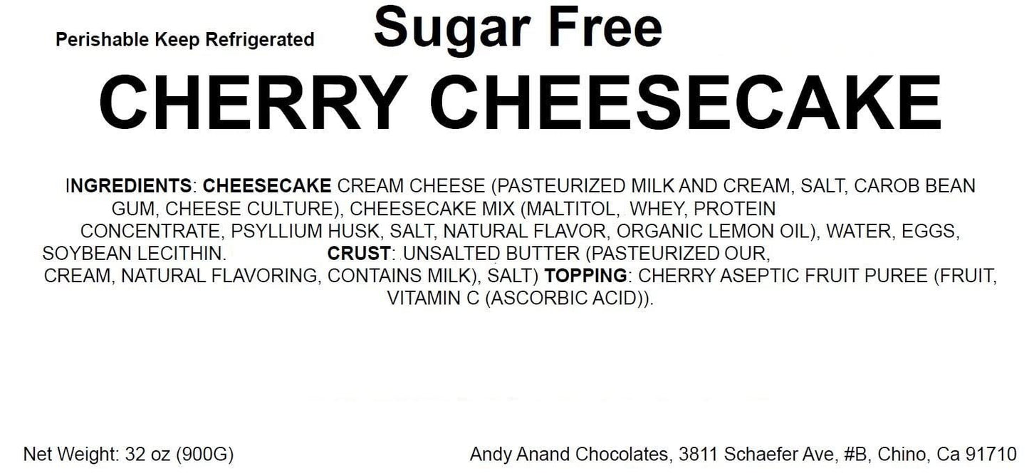 Andy Anand Delicious Sugar Free Gluten Free Cherry Cheesecake 9"- Freshly Baked, Best Cheese Cake Near Me For Celebrations & Dessert Lovers (3.4 lbs)