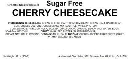 Andy Anand Delicious Sugar Free Gluten Free Cherry Cheesecake 9"- Freshly Baked, Best Cheese Cake Near Me For Celebrations & Dessert Lovers (3.4 lbs)