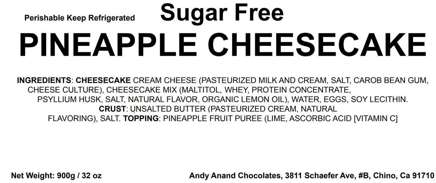 Andy Anand Delicious Sugar Free Pineapple Cheesecake 9" -  Gluten Free Freshly Baked, Home Made Style, Best Cheesecake Near Me For Celebrations & Dessert Lovers (2.6 lbs)