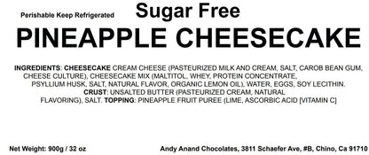 Andy Anand Delicious Sugar Free Pineapple Cheesecake 9" -  Gluten Free Freshly Baked, Home Made Style, Best Cheesecake Near Me For Celebrations & Dessert Lovers (2.6 lbs)