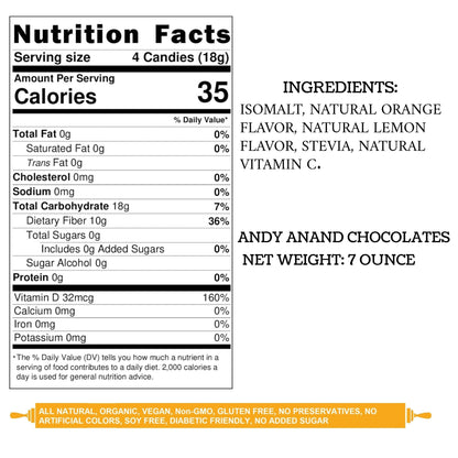 Andy Anand Chocolatier Sugar Free Orange & Lemon Hard Candy - Tangy Orange & Lemon Mixed Flavor - Made in Italy Individually Wrapped Gluten Free Enhanced with Vitamin C, Lemon Hard Candy Keto Stevia Sweetened Candy (7 Oz)