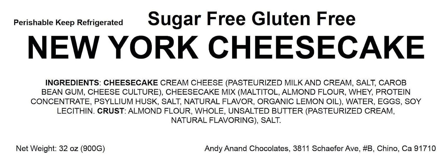 Andy Anand Delicious Sugar Free & Gluten-Free New York Cheesecake 9" - Rich Creamy Best Gourmet New York Cheese cake Near Me For Celebrations & Dessert Lovers (2 lbs)