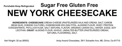 Andy Anand Delicious Sugar Free & Gluten-Free New York Cheesecake 9" - Rich Creamy Best Gourmet New York Cheese cake Near Me For Celebrations & Dessert Lovers (2 lbs)