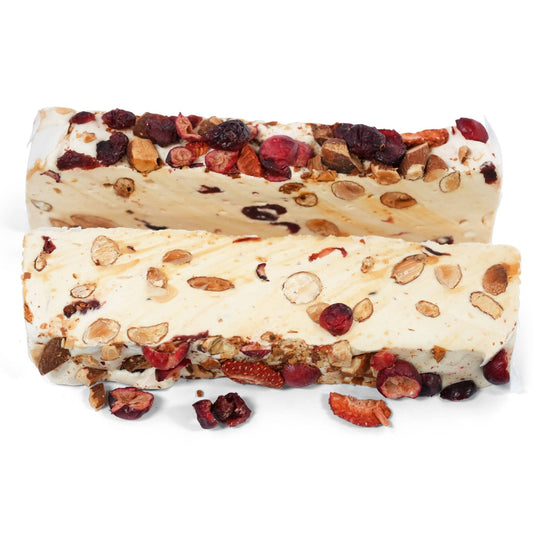 Andy Anand Deliciously Divine Red Fruit Almond Nougat - Brittle Nougat Turron with Wildflower Honey - European Turron Candy - A Traditional Spanish Treat & Sweet Delights – 7 Oz