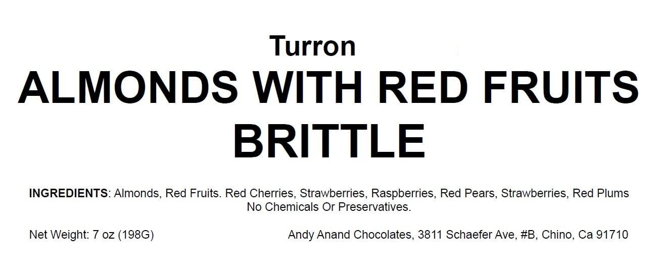 Andy Anand Deliciously Divine Red Fruit Almond Nougat - Brittle Nougat Turron with Wildflower Honey - European Turron Candy - A Traditional Spanish Treat & Sweet Delights – 7 Oz
