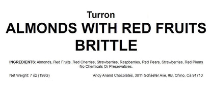 Andy Anand Deliciously Divine Red Fruit Almond Nougat - Brittle Nougat Turron with Wildflower Honey - European Turron Candy - A Traditional Spanish Treat & Sweet Delights – 7 Oz