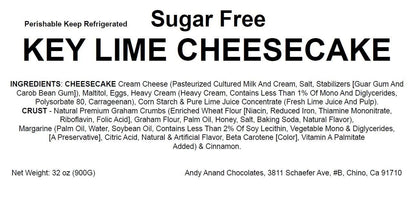 Andy Anand Sugar Free Key Lime Cheesecake - Freshly Baked Without Preservatives, Best Cheese Cake Near Me For Celebrations & Dessert Lovers (2 Lbs)