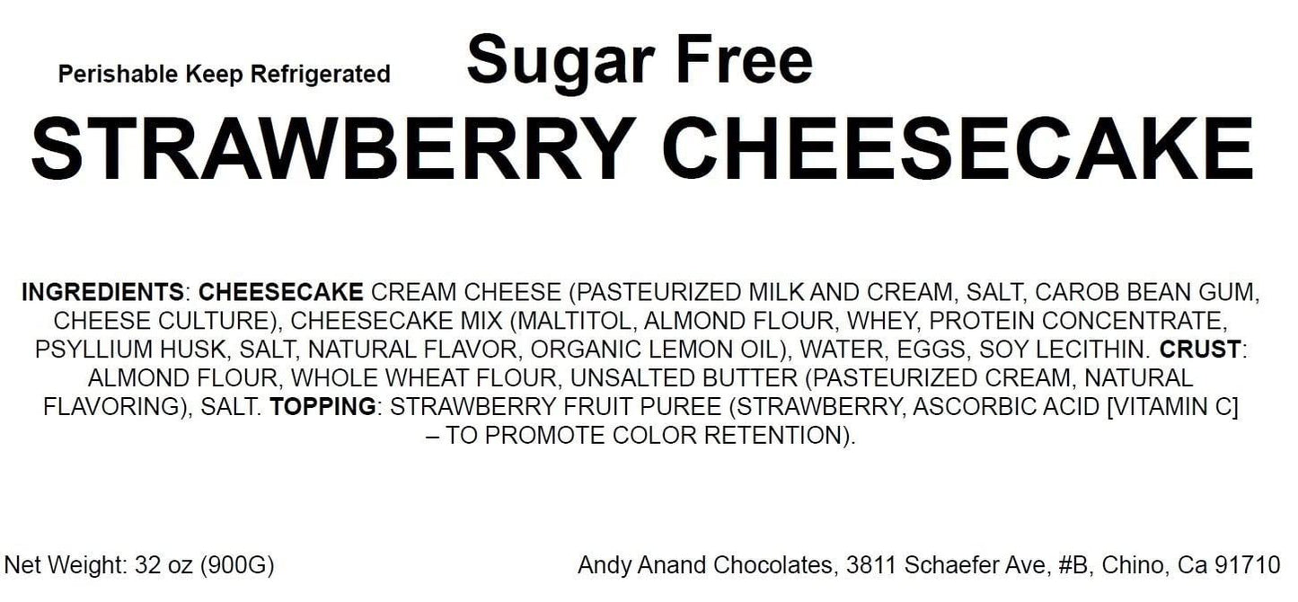 Andy Anand Sugar Free Strawberry Cheesecake 9" (3.4 lbs) | No Sugar Added, Diabetic-Friendly Alluring, Best Tempting Cheese Cake For Celebrations & Dessert Lovers (3.4 lbs)