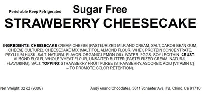 Andy Anand Sugar Free Strawberry Cheesecake 9" (3.4 lbs) | No Sugar Added, Diabetic-Friendly Alluring, Best Tempting Cheese Cake For Celebrations & Dessert Lovers (3.4 lbs)