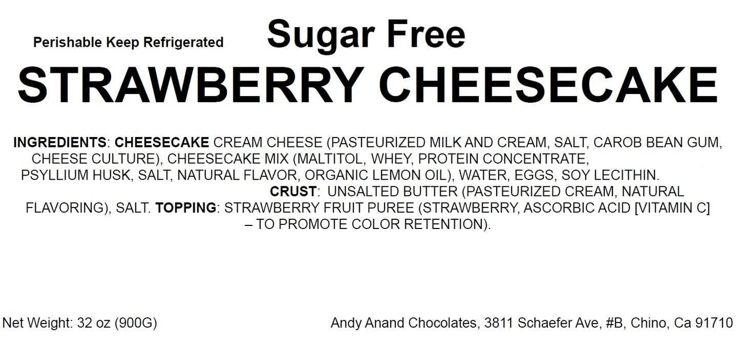 Andy Anand Sugar Free Gluten Free Strawberry Cheesecake 9" - No Preservatives or Chemicals, Creamily Topped, Best Cheesecake Near Me For Celebrations & Dessert Lovers (3.4 lbs)