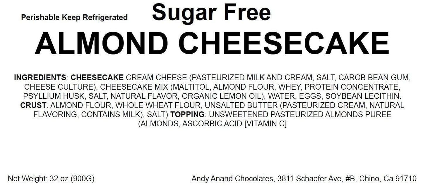 Andy Anand Indulgent Sugar Free Almond Cheesecake - Delicious-Amazing Freshly Baked, Best Cheesecake Near Me For Birthday, Anniversary Celebrations & Dessert Lovers (2.6 lbs)