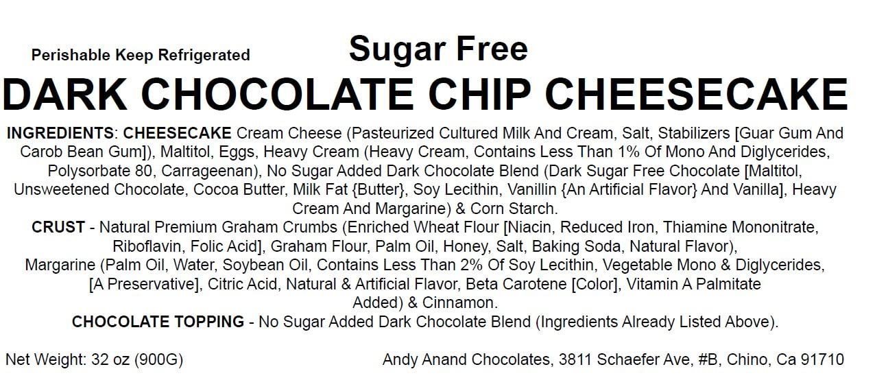 Andy Anand Sugar Free Cheesecake , 9" - Fresh California Cream Cheese, Diabetic-Friendly, Handmade & Slow-Baked for Creamy Texture, No Artificial Preservatives