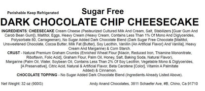 Andy Anand Sugar Free Cheesecake , 9" - Fresh California Cream Cheese, Diabetic-Friendly, Handmade & Slow-Baked for Creamy Texture, No Artificial Preservatives