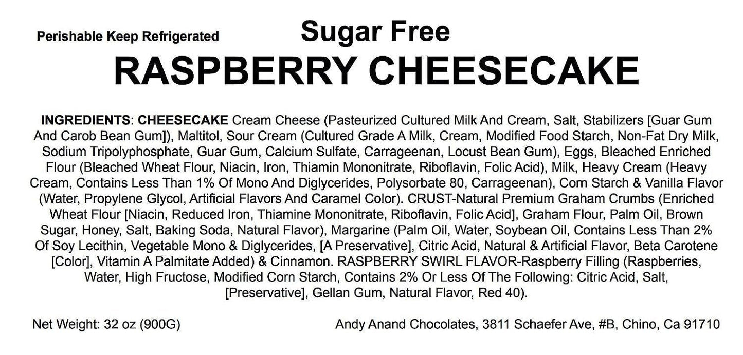 Andy Anand Deliciously Indulgent Sugar Free Raspberry Cheesecake - All Natural Ingredients & Cream, Best Cheese Cake For Celebrations & Dessert Lovers (2 lbs)