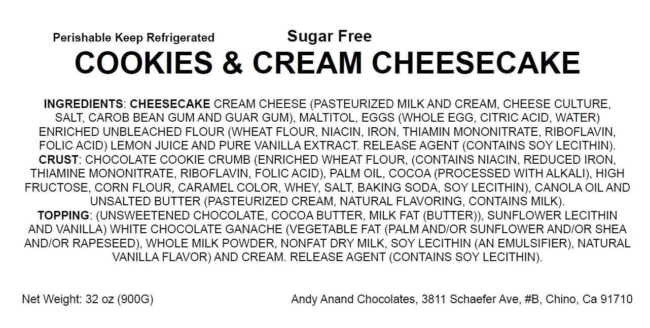 Andy Anand Sugar Free Cookies & Cream Cheesecake - Deliciously Fresh Cream, Best Cheese Cake Near Me For Anniversaries Celebrations & Dessert Lovers (2 lbs)