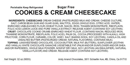 Andy Anand Sugar Free Cookies & Cream Cheesecake - Deliciously Fresh Cream, Best Cheese Cake Near Me For Anniversaries Celebrations & Dessert Lovers (2 lbs)