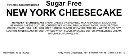 Andy Anand Sugar-Free New York Cheesecake, 9-Inch, 2 lb – Diabetic-Friendly, Low-Carb, No Preservatives, Real California Cream Cheese Gift