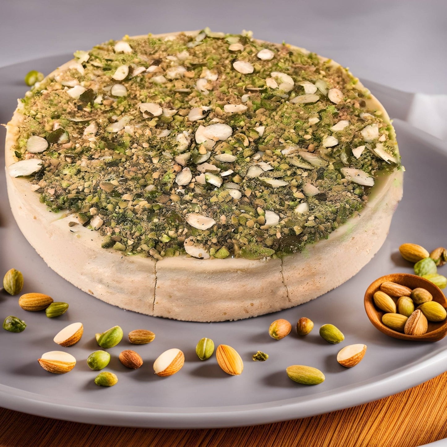 Andy Anand Deliciously Sugar Free Pistachios Almond Cheesecake - Made with California Almonds, Best Cheese Cake Near Me For Thanksgiving Celebrations & Dessert Lovers (2 lbs)