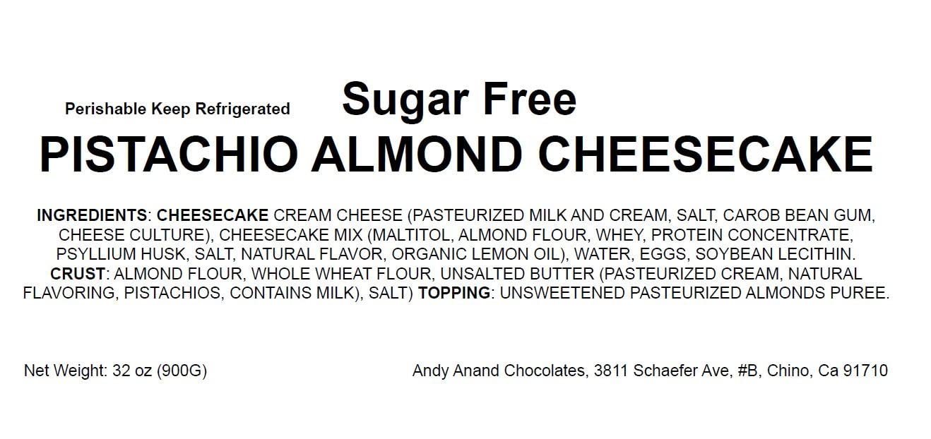Andy Anand Deliciously Sugar Free Pistachios Almond Cheesecake - Made with California Almonds, Best Cheese Cake Near Me For Thanksgiving Celebrations & Dessert Lovers (2 lbs)