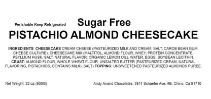 Andy Anand Deliciously Sugar Free Pistachios Almond Cheesecake - Made with California Almonds, Best Cheese Cake Near Me For Thanksgiving Celebrations & Dessert Lovers (2 lbs)