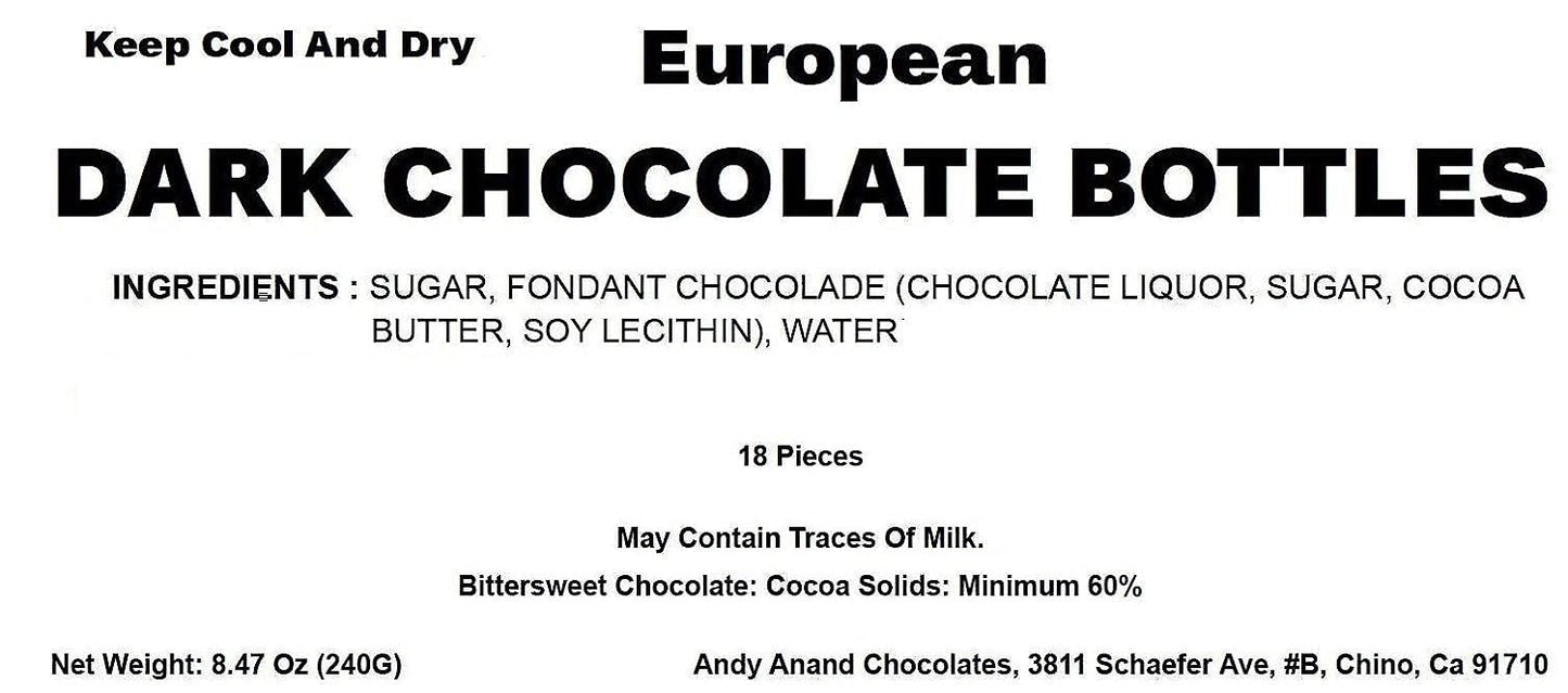 Andy Anand Gourmet Chocolate Liquor Bottles – European Dark Chocolate, Non-Alcoholic Liquor-Filled Assortment, 60% Cocoa Butter, Gift Box