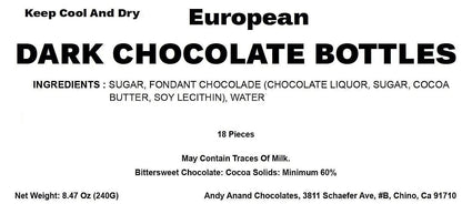 Andy Anand Gourmet Chocolate Liquor Bottles – European Dark Chocolate, Non-Alcoholic Liquor-Filled Assortment, 60% Cocoa Butter, Gift Box