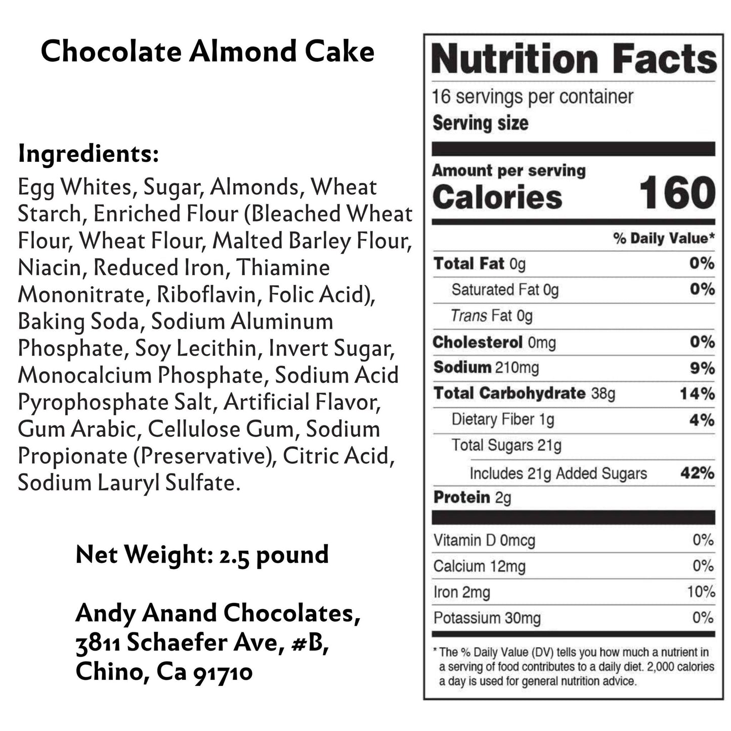 Andy Anand Chocolate Almond Cake, 9-Inch, 2.5 lb – Freshly Crafted, Luxuriously Creamy, Intense Chocolate & Almond Flavor, Birthday Gift Box